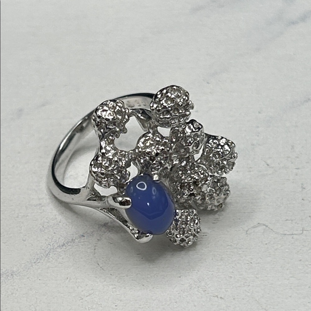 Gorgeous Statement Ring #538 Silver Tone Blue Sto… - image 1